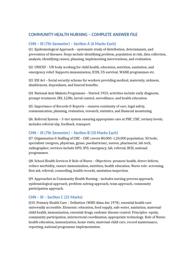 Community Health Nursing Overview | PDF | Public Health | Social Programs