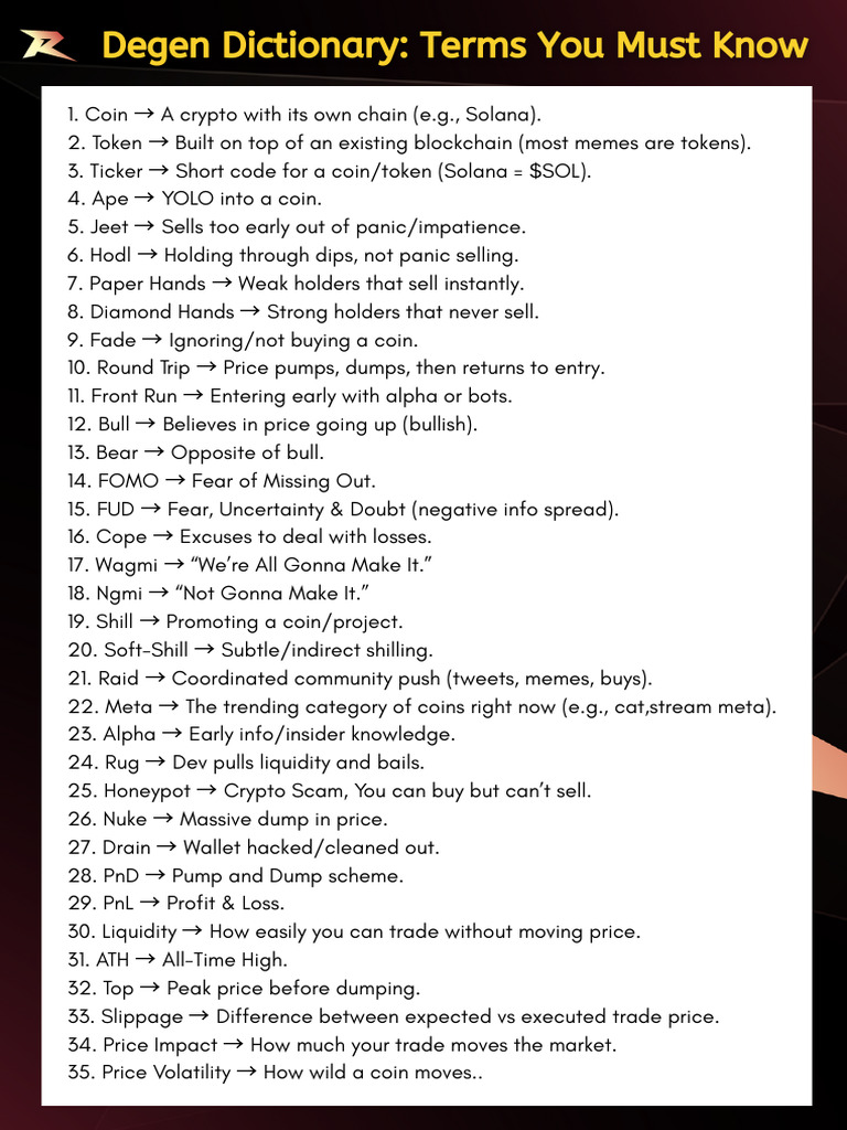 RAGE Degen Dictionary Terms You Must Know | PDF | Money | Investing