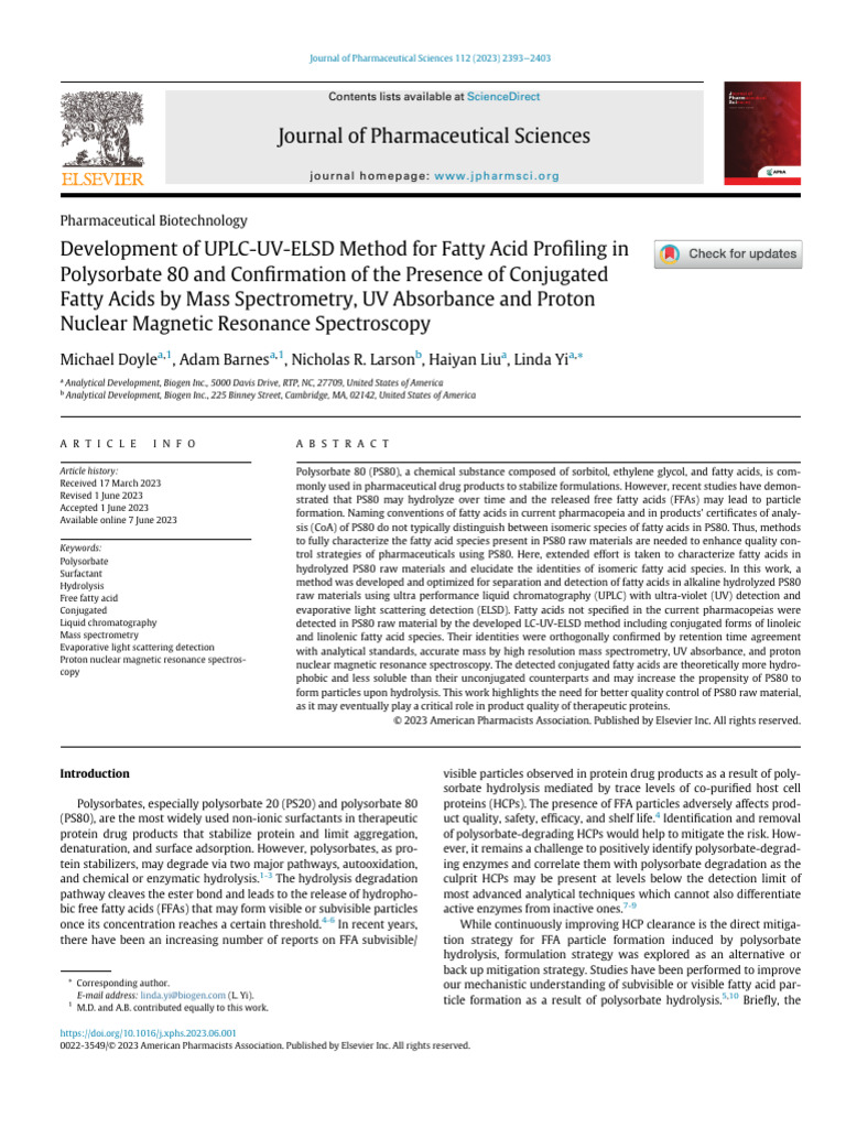 UPLC-UV-ELSD Method for Fatty Acid Profiling | PDF | Fatty Acid | High ...
