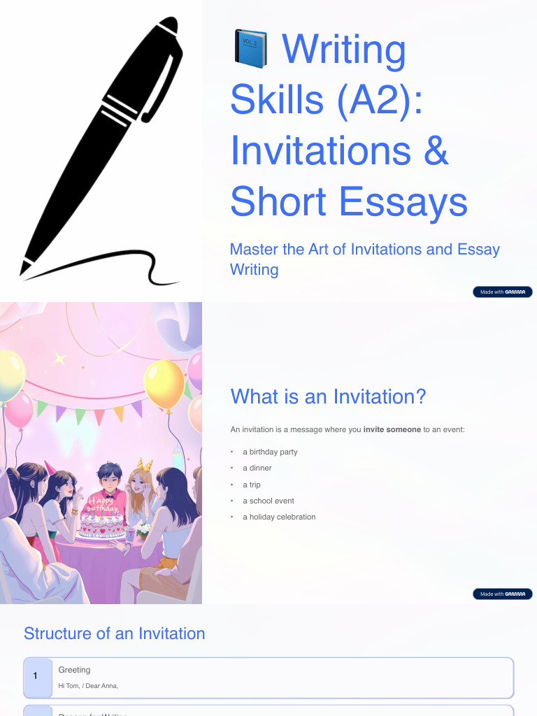 Open Writing-Skills-A2-Invitations-and-Short-Essays | PDF