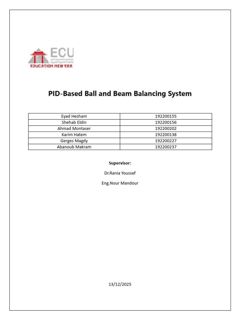 PID Ball and Beam Control System | PDF | Control Theory | Signal Processing
