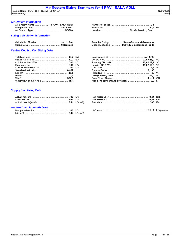 Air System Sizing for 1 PAV - SALA ADM | PDF | Ventilation ...
