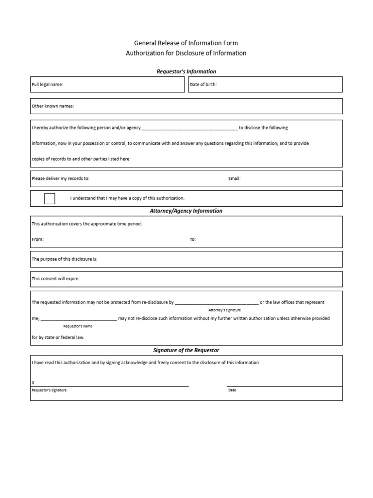 Release of General Information Authorization Form | PDF