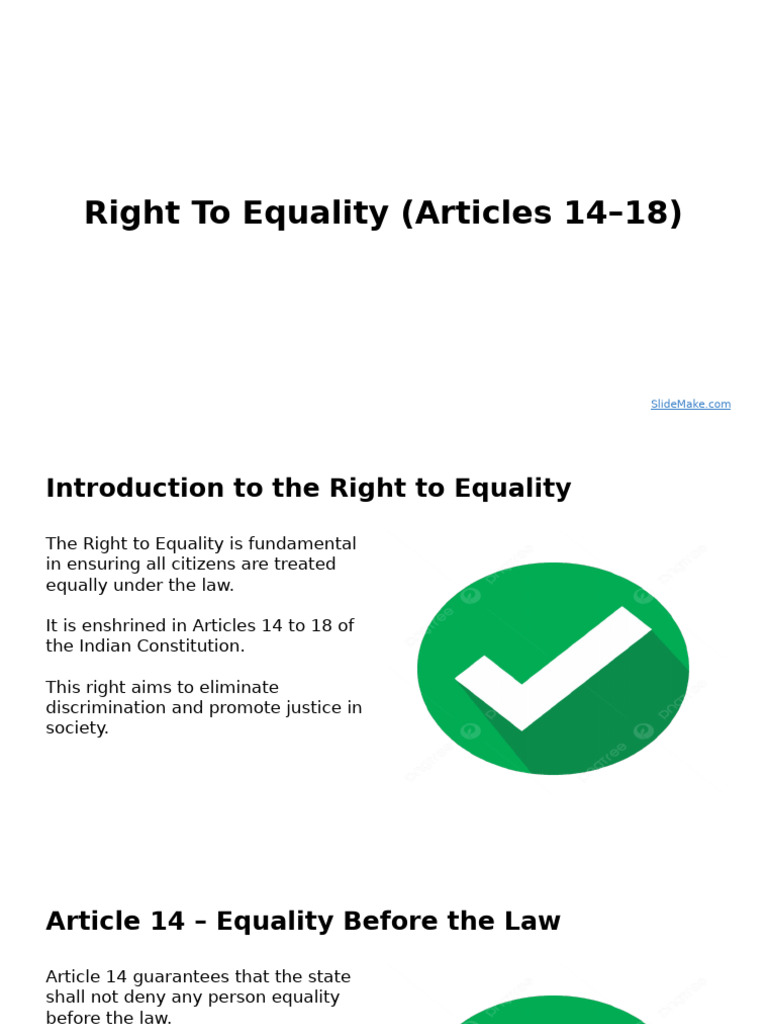 Right to Equality: Articles 14-18 Explained | PDF