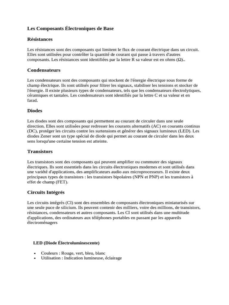Composants Électroniques Essentiels | PDF | Transistor | Électronique