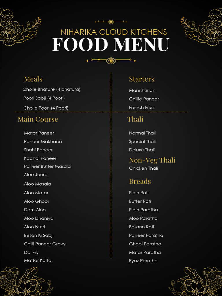 Black Gold Elegant Food Menu | PDF