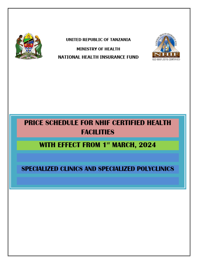 NHIF Price Schedule for Health Services | PDF | Oncology | Clinic