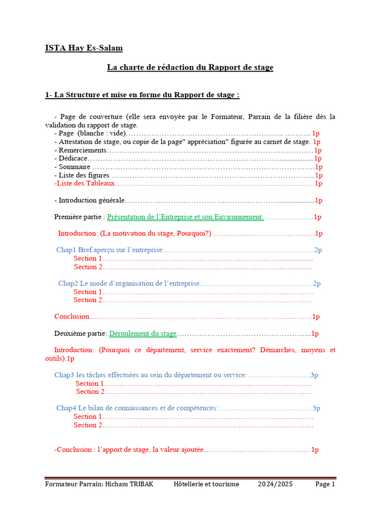 Charte de rédaction Rapport de stage 2024 | PDF
