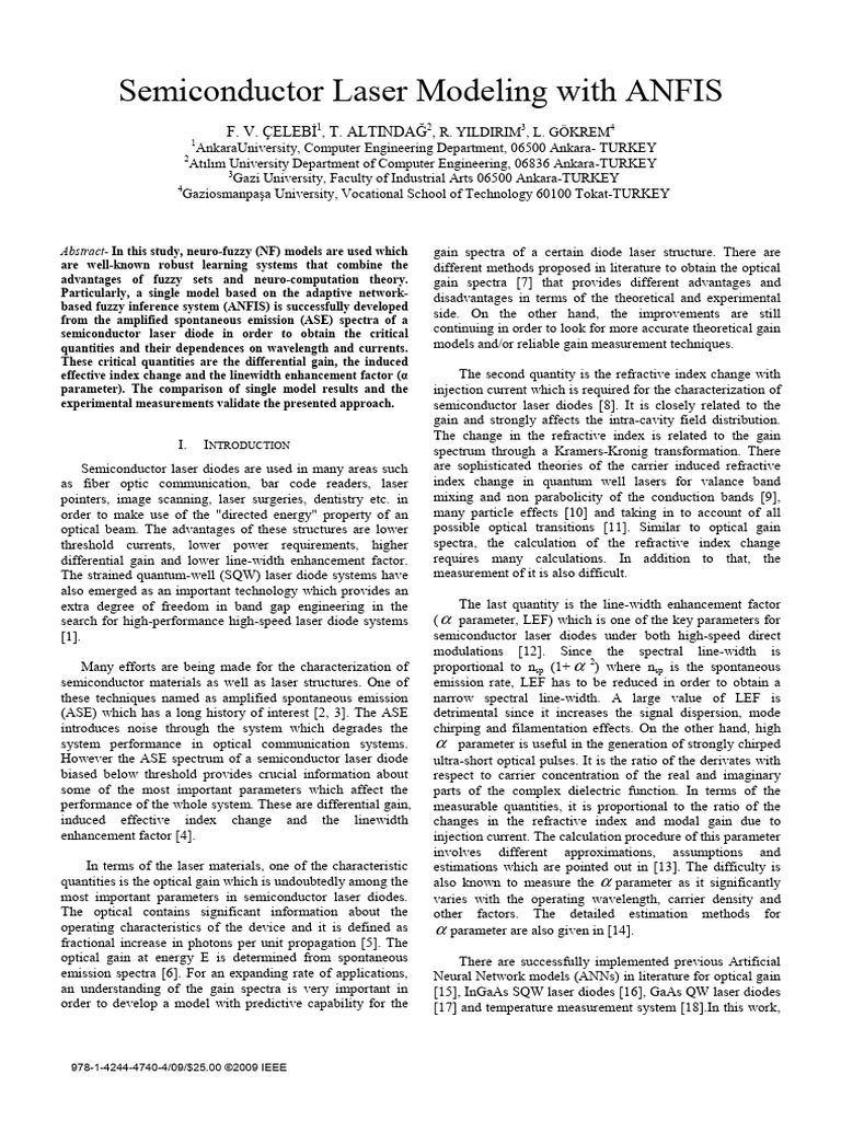 ANFIS Modeling for Semiconductor Lasers | PDF | Laser | Laser Diode