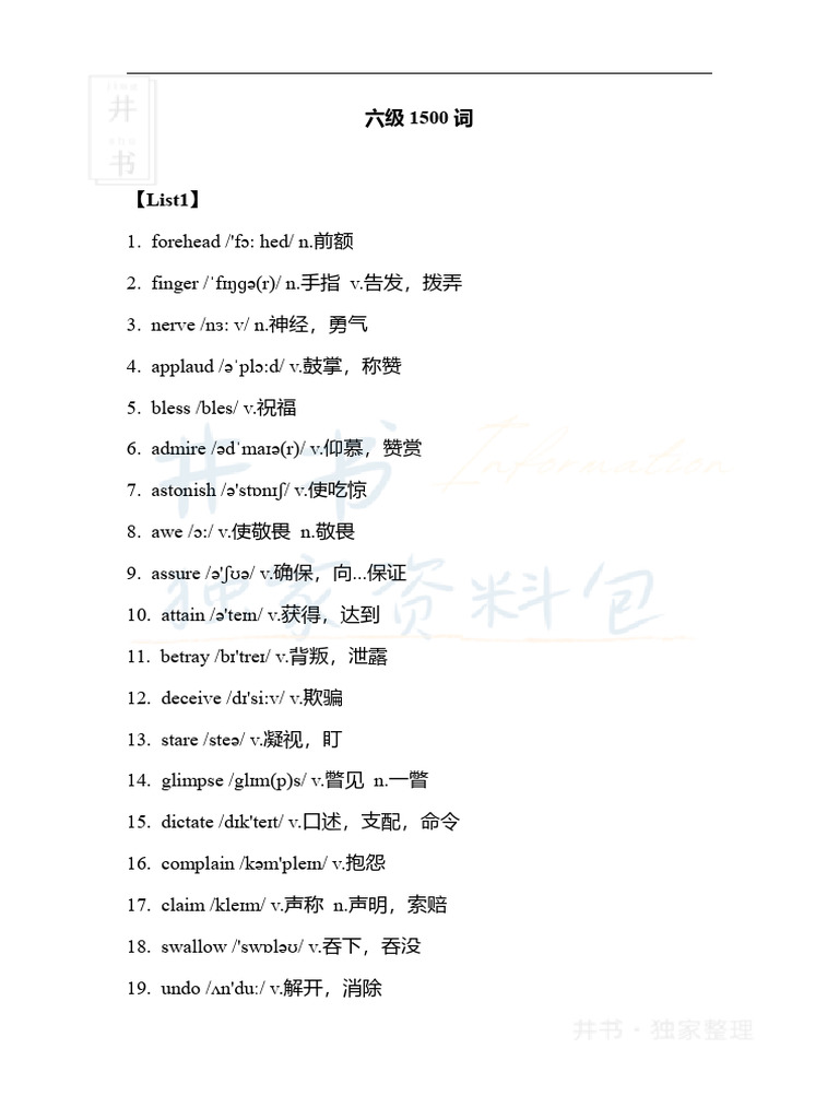 六级核心1500词 | PDF