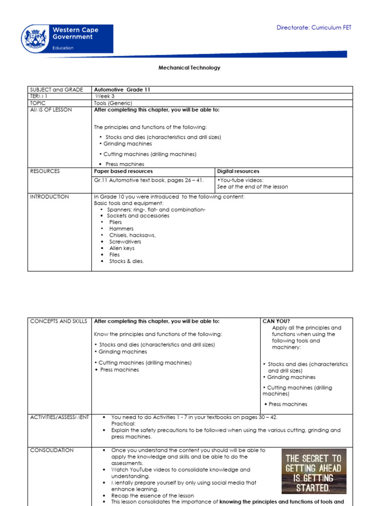 Grade 11 Automotive Tools Overview | PDF | Tools | Drill