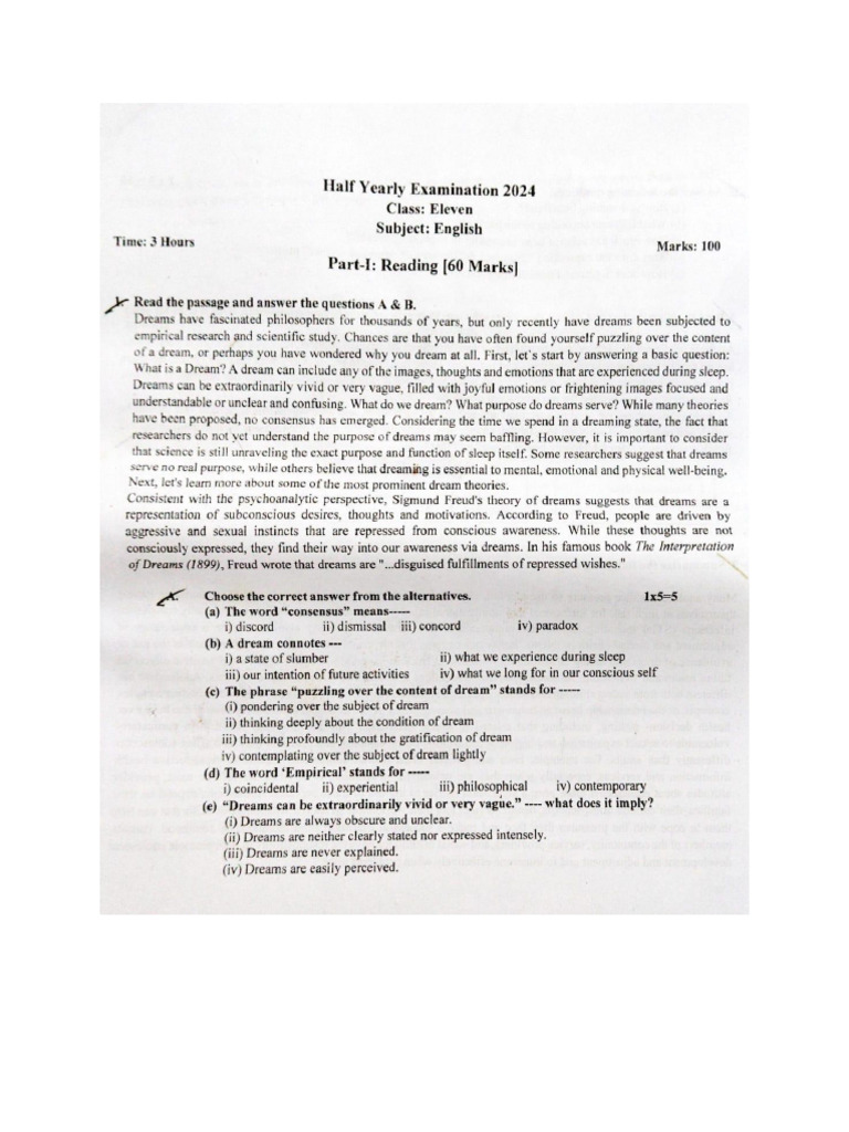 Half Yearly Questions of 2024 | PDF