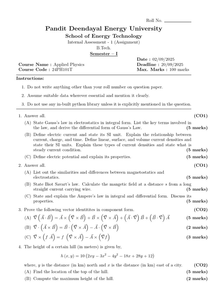 B.Tech Applied Physics Internal Assessment | PDF | Magnetic Field ...