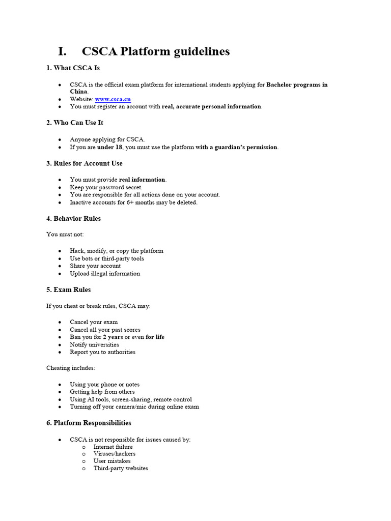 CSCA Exam Platform Guidelines for Students | PDF | Cyberspace | Computing
