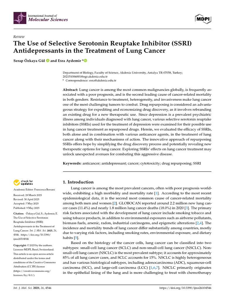 SSRIs in Lung Cancer Treatment Insights | PDF | Antidepressant | Serotonin