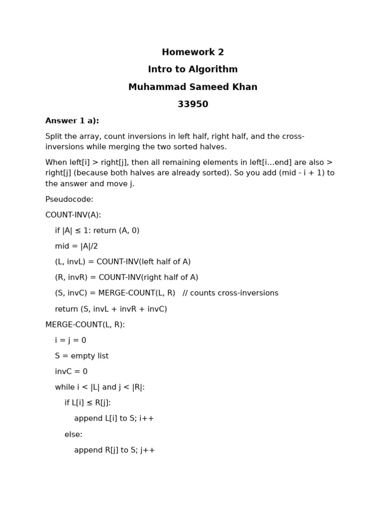 Homework 2 Algo Sameed 33950 | PDF | Computer Data | Applied Mathematics