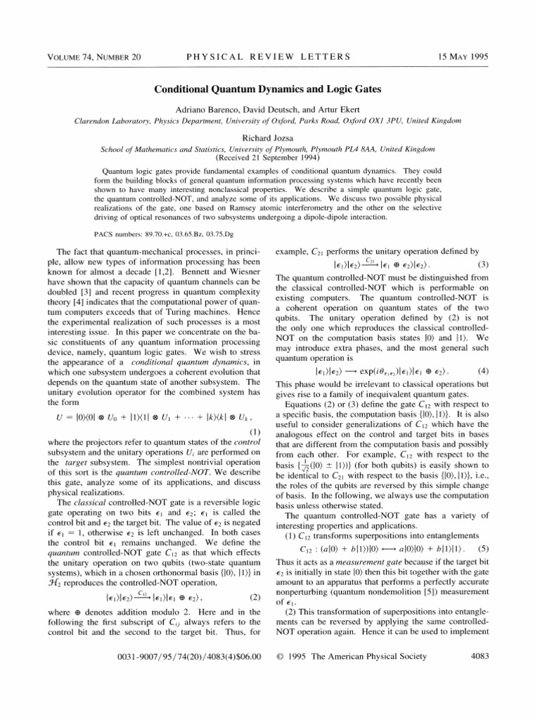 Quantum Logic Gates and Dynamics | PDF | Applied And Interdisciplinary ...