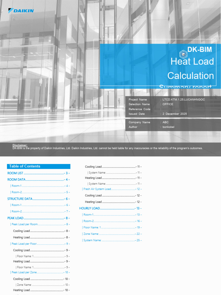DK-BIM Heat Load Calculation Report | PDF | Humidity | Civil Engineering