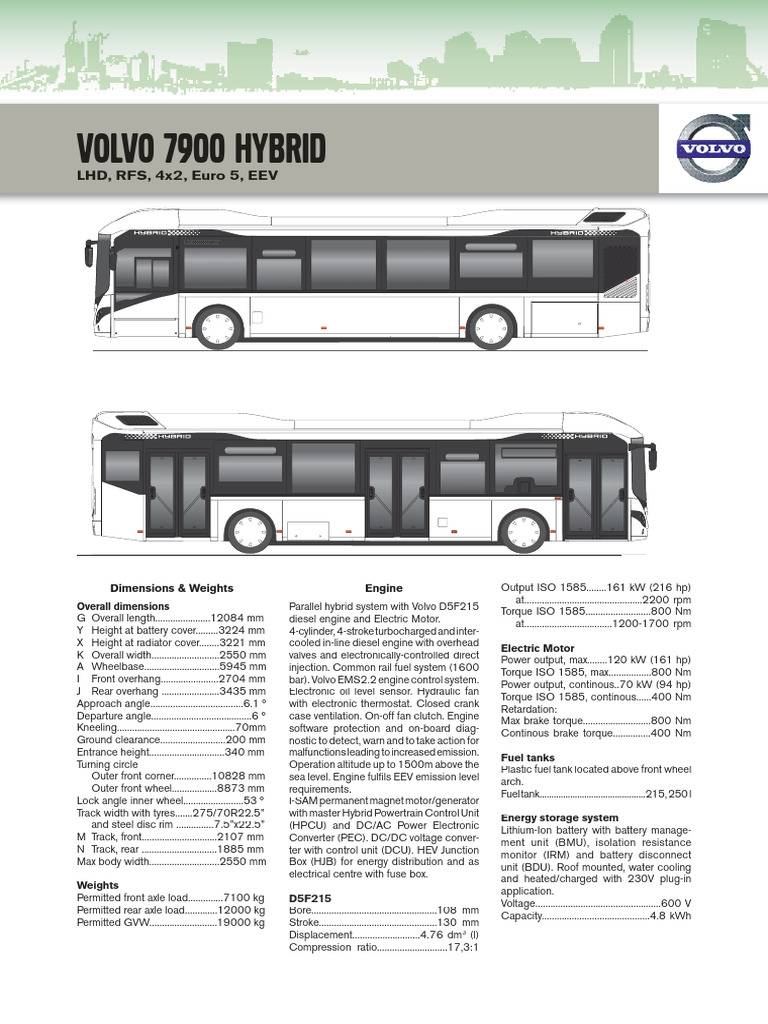 Volvo 7900 Hybrid Bus Specifications | PDF | Engines | Steering