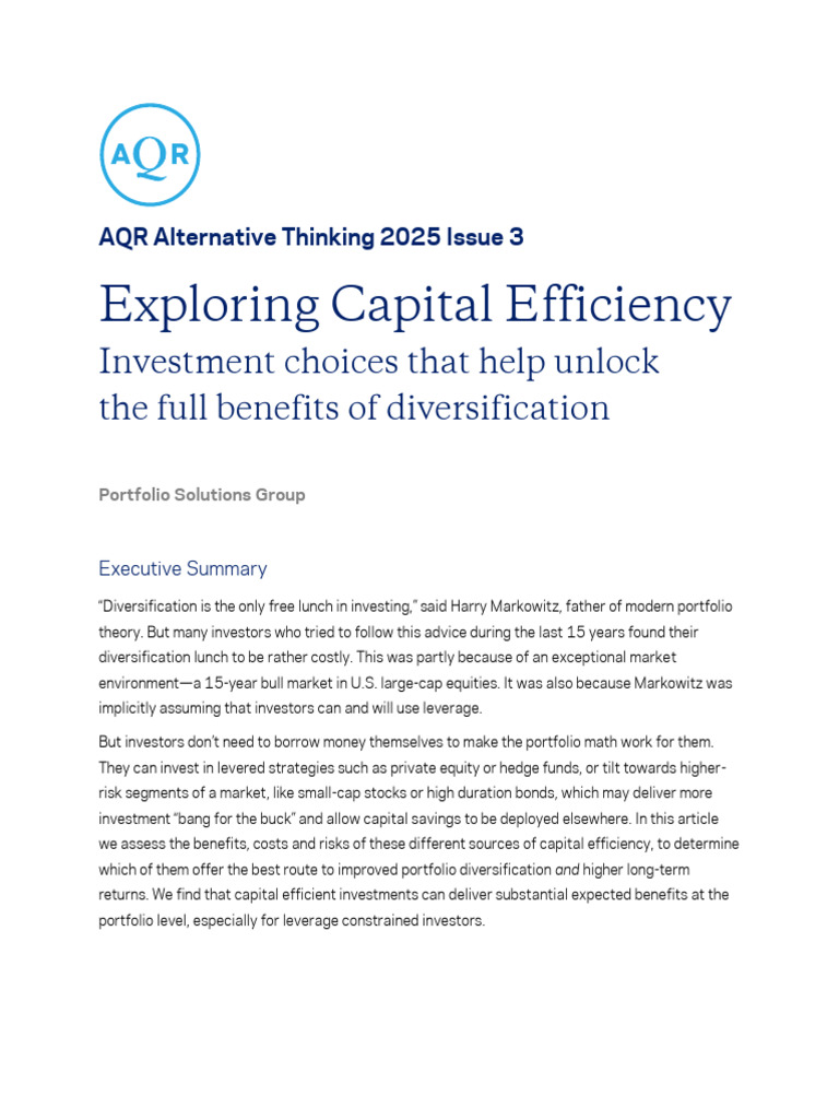 Capital Efficiency in Portfolio Diversification | PDF | Leverage ...