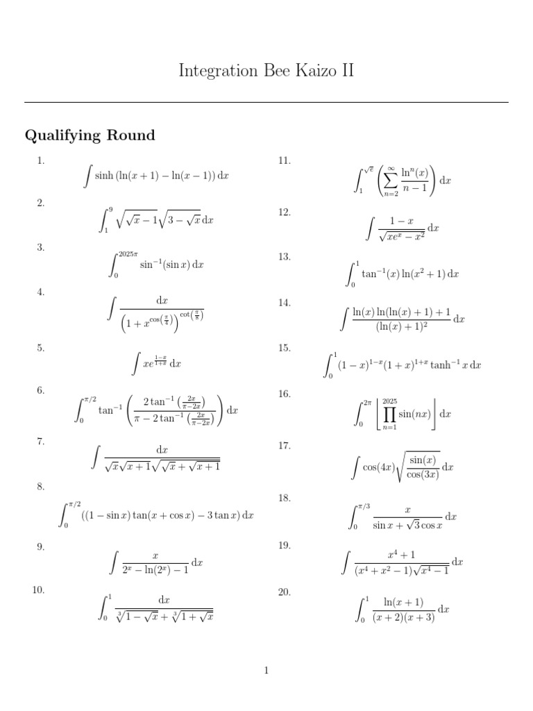 Integration Bee Kaizo II: Qualifying Round | PDF