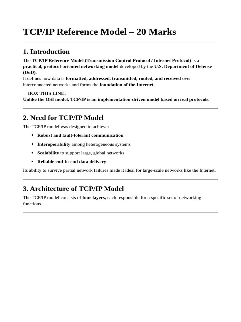 Unit 1 - TCP IP Reference Model - 20 Marks | PDF | Internet Protocol ...