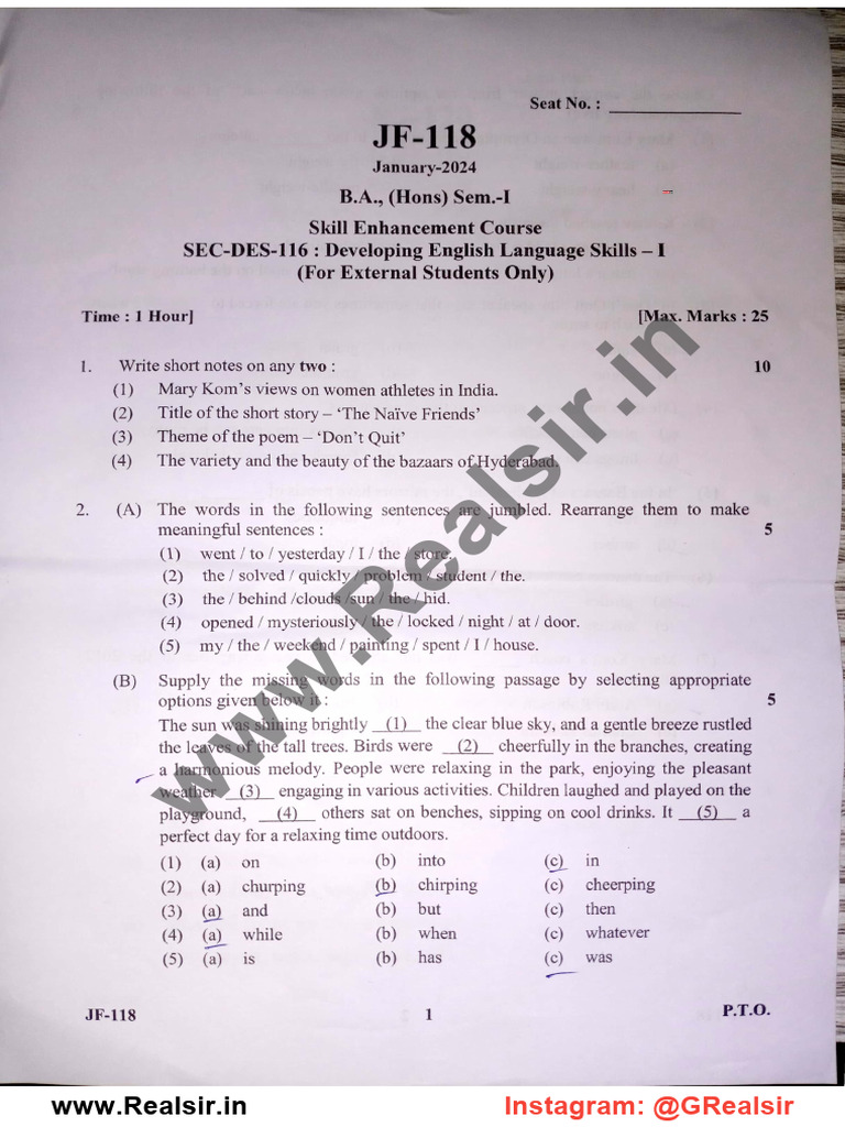SEC-116 - Developing English Language Skills-1 - 2023 | PDF