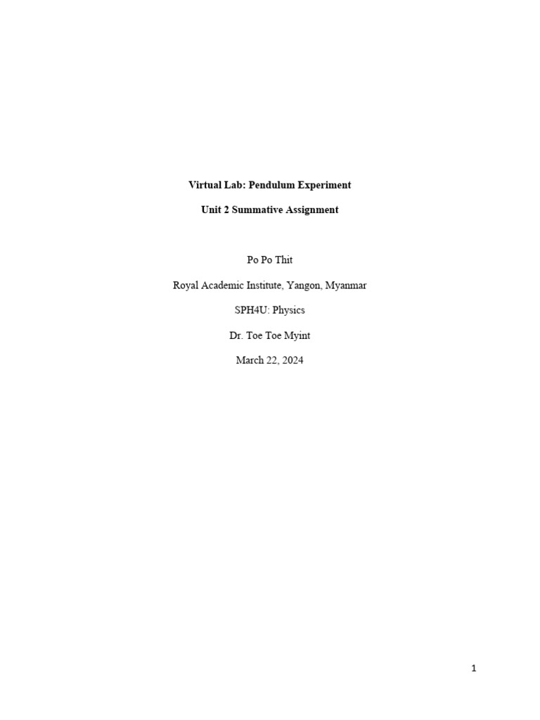 Pendulum Experiment Analysis and Results | PDF | Pendulum | Mass