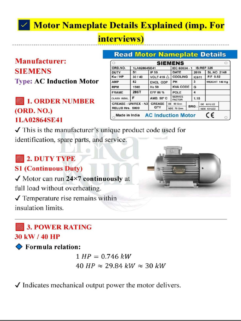Induction Motor Name Plate Explain | PDF