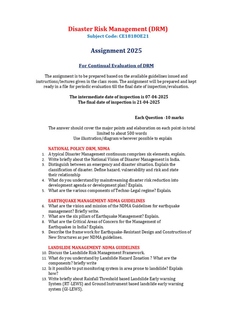 Disaster Risk Management Assignment 2025 | PDF | Flood | Emergency ...