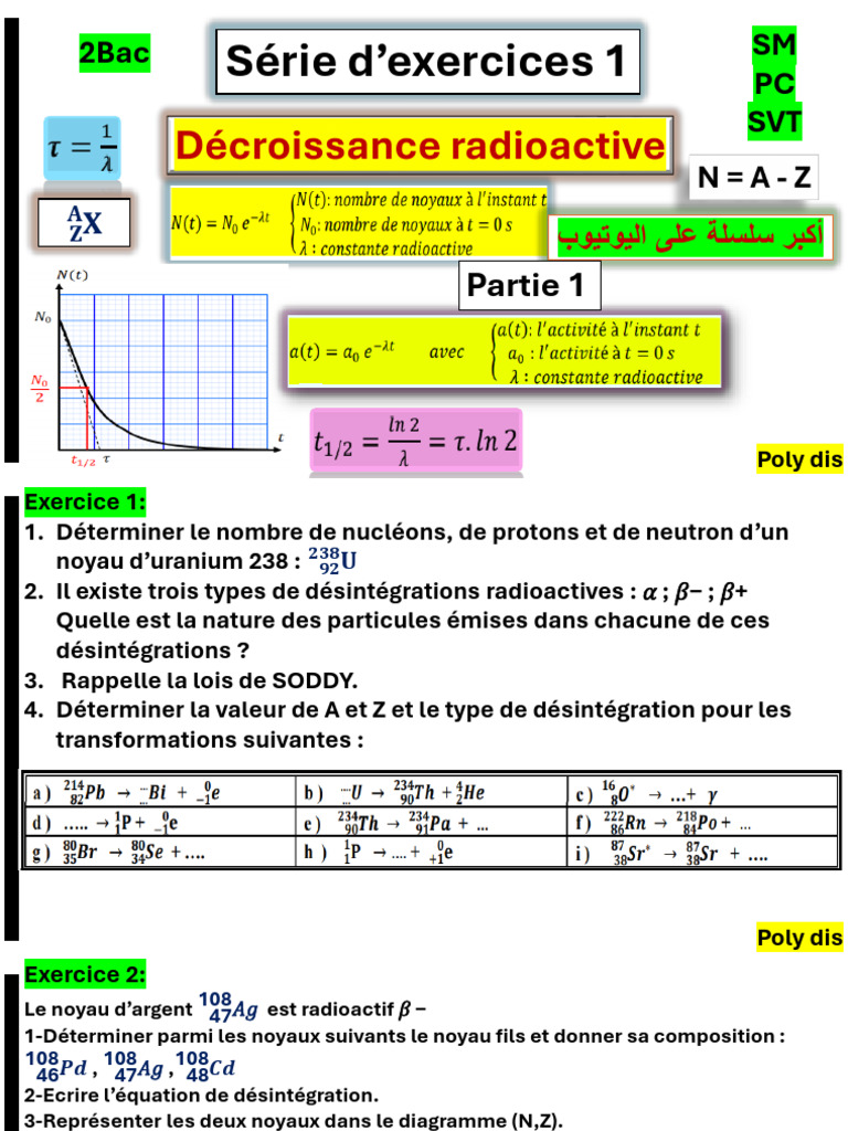 Exercices sur la radioactivité et désintégration | PDF