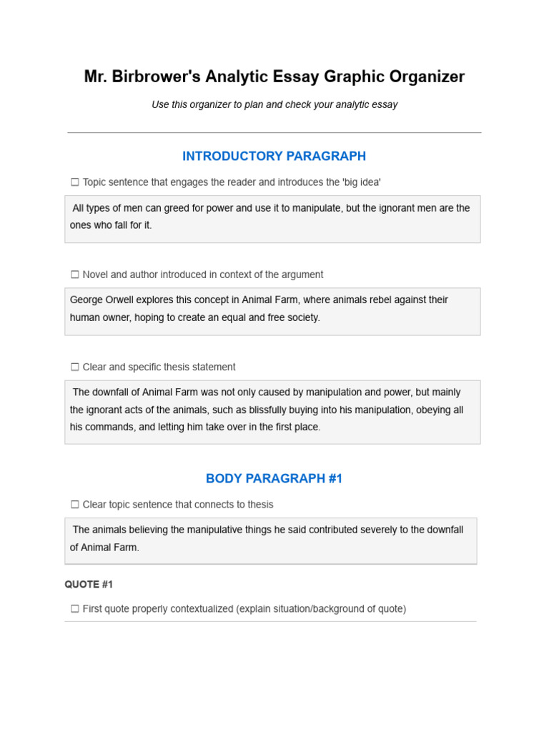 Mr Birbrower Analytic Essay Graphic Organizer | PDF | Essays