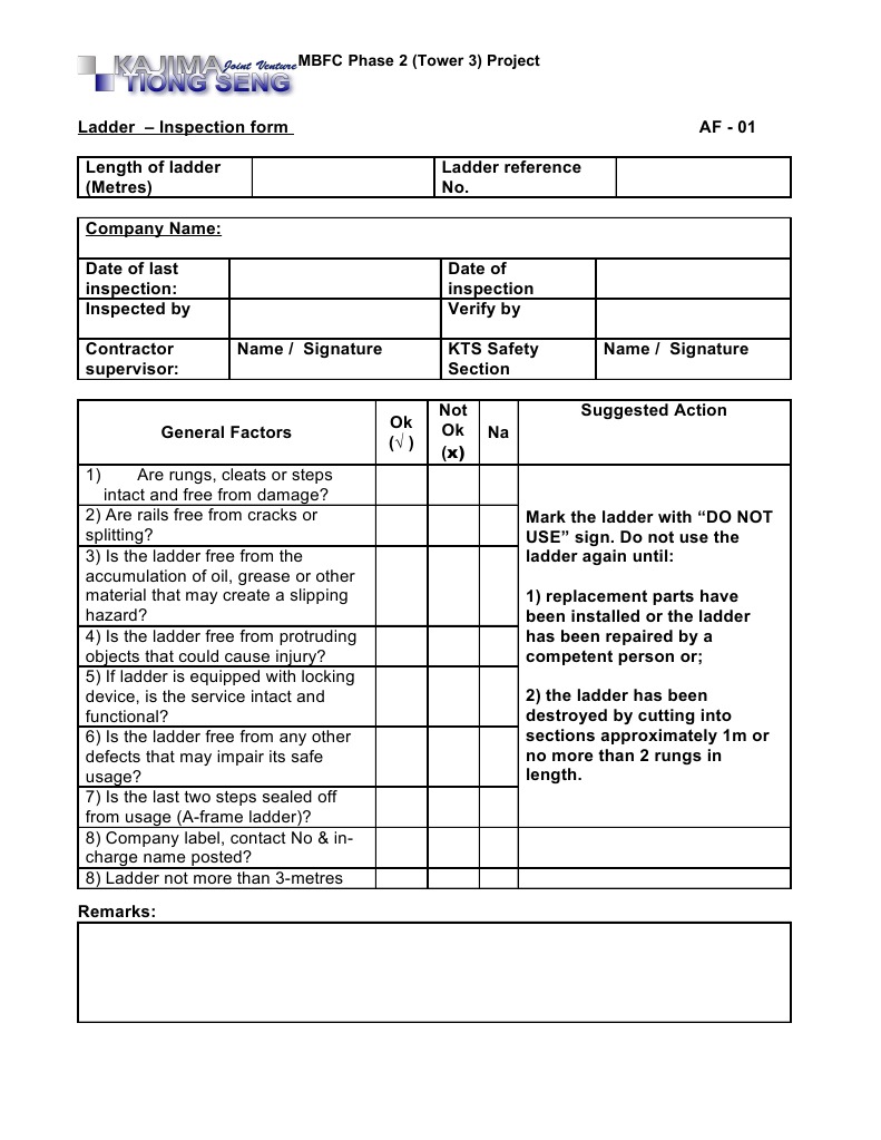 A Ladder Inspection Form - 160410 | PDF