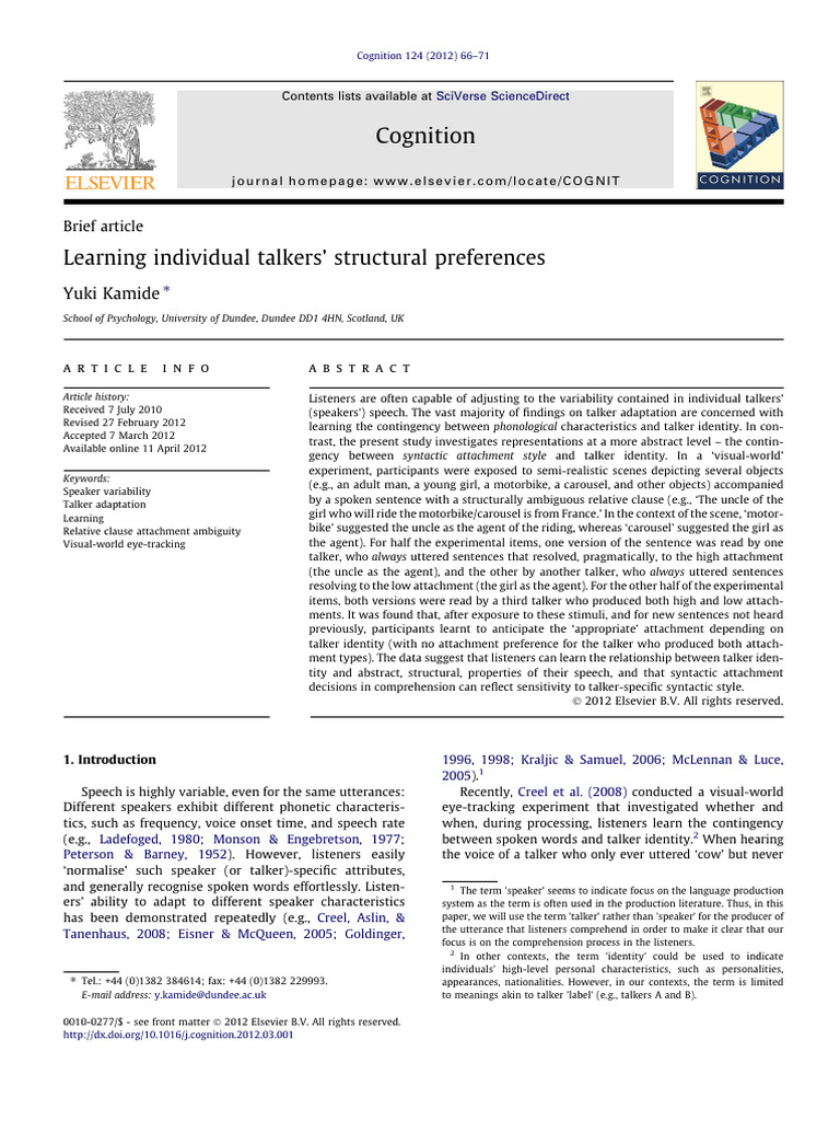 Talker Identity and Syntactic Preferences | PDF | Sentence (Linguistics ...