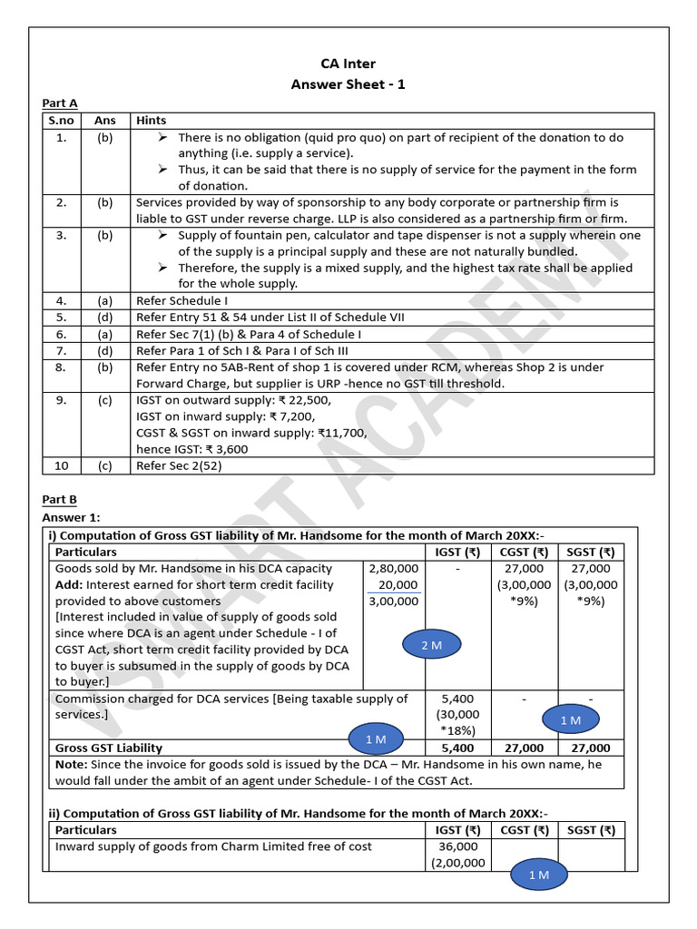 CA Inter GST Answer Sheet Analysis | PDF | Value Added Tax | Taxes