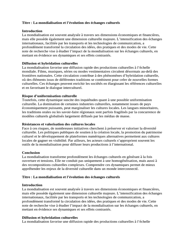 Impact de la mondialisation sur la culture | PDF | Globalisation ...