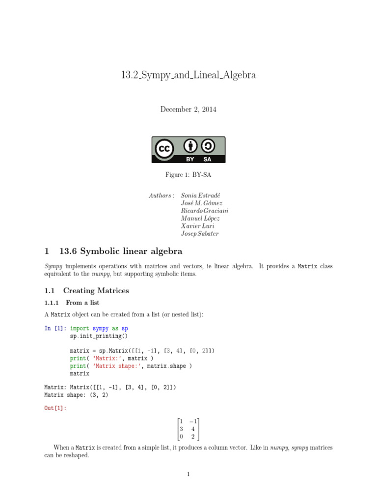 13.2 Sympy and Lineal Algebra | PDF | Eigenvalues And Eigenvectors ...