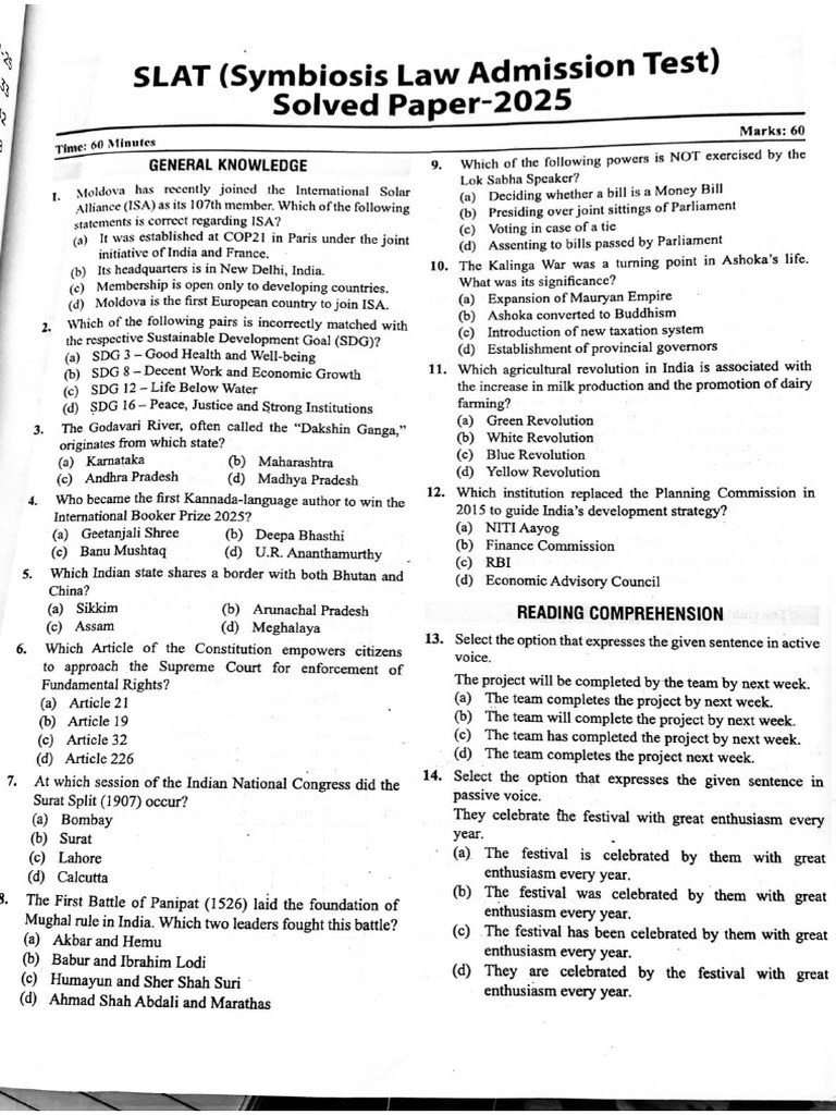 Slat 2025 Solved Paper | PDF
