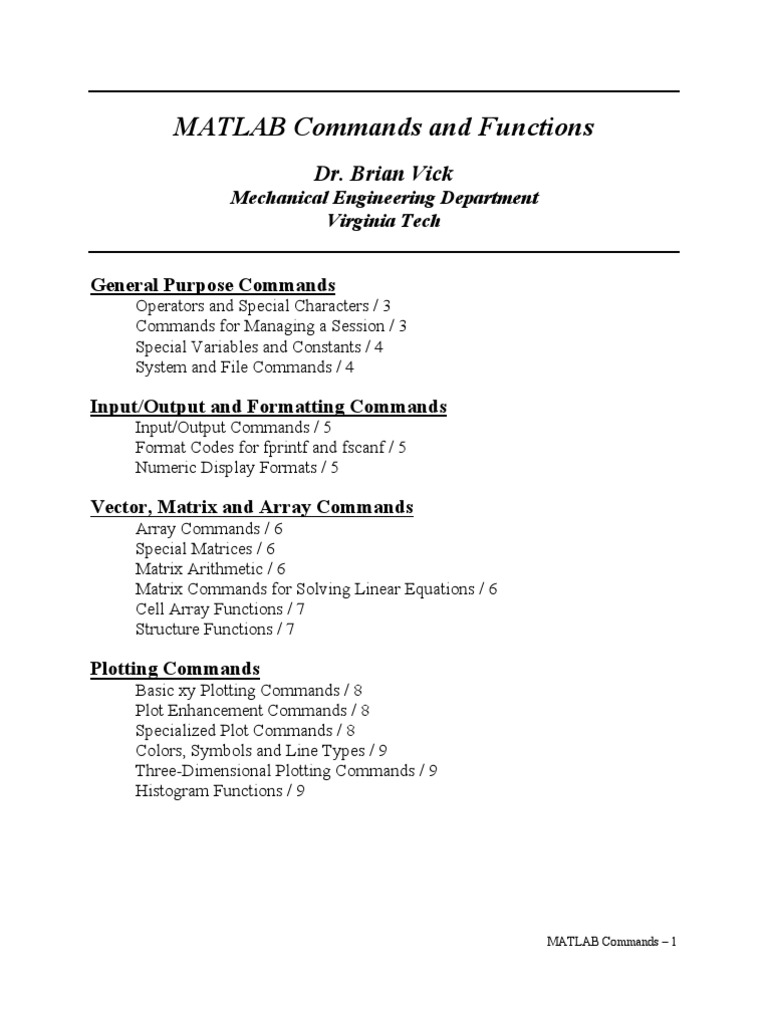 Mat Lab Commands | PDF | Computers