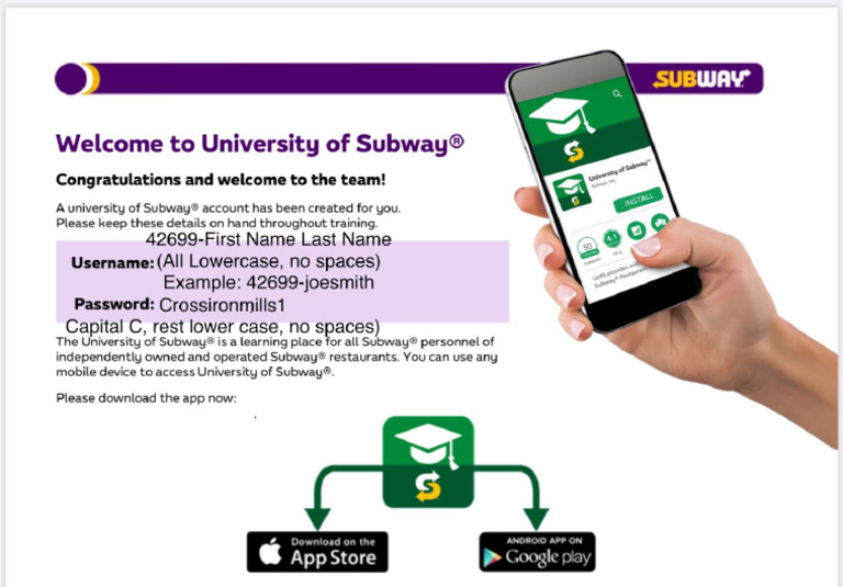 Subway University Credentials For Login | PDF