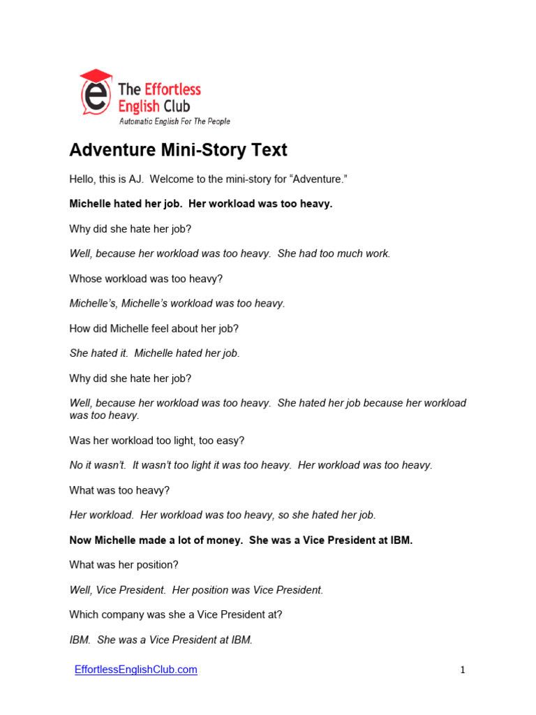 Adventure Mini Story | PDF | Psychology | Emotions