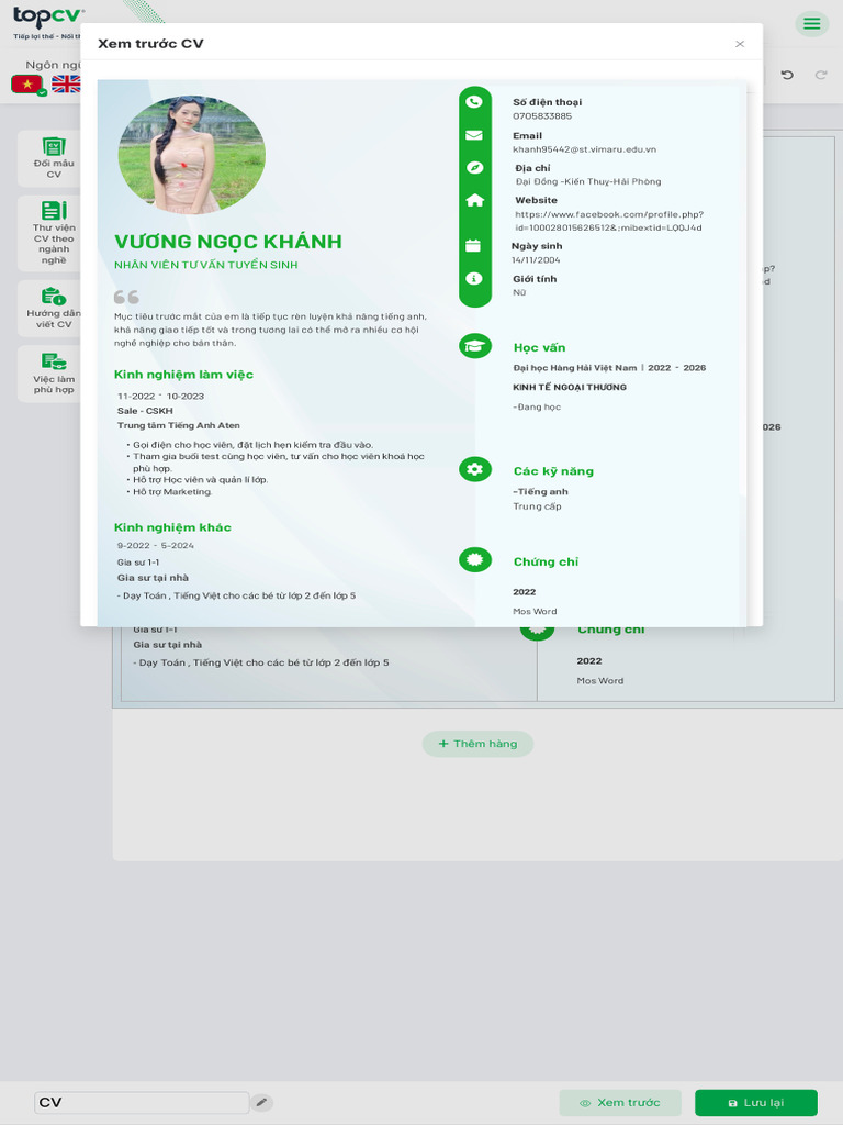 Viết CV Online Theo Mẫu Basic 4 - TopCV - VN | PDF