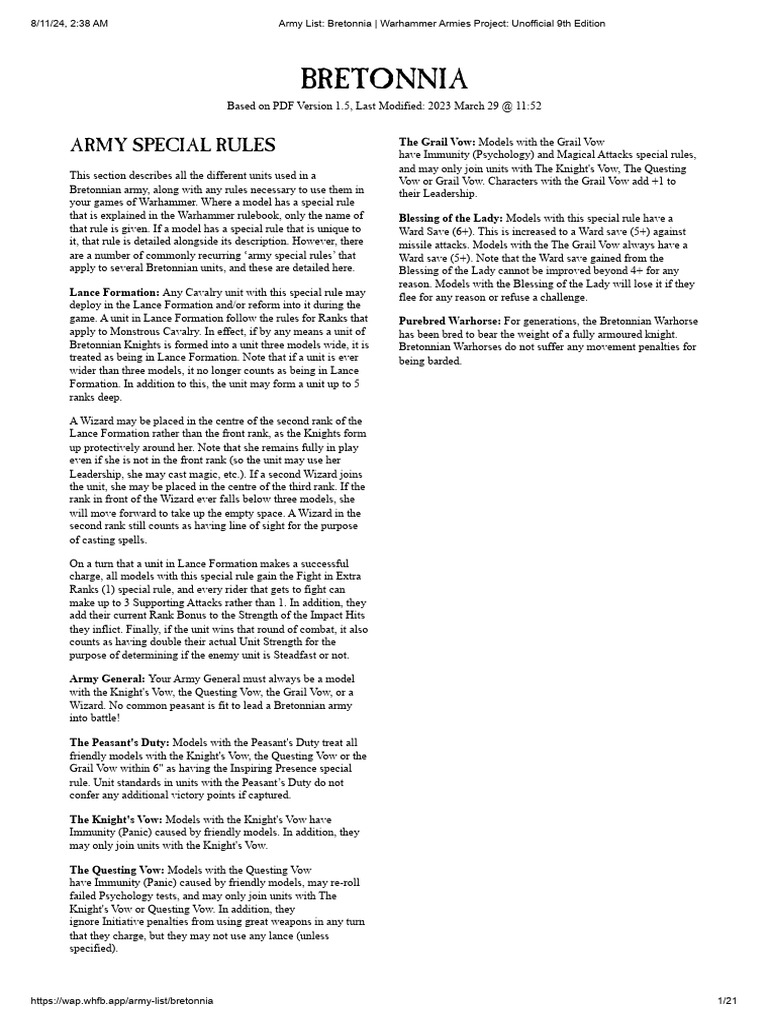 Bretonnian Army Special Rules Guide | PDF | Knight | Infantry