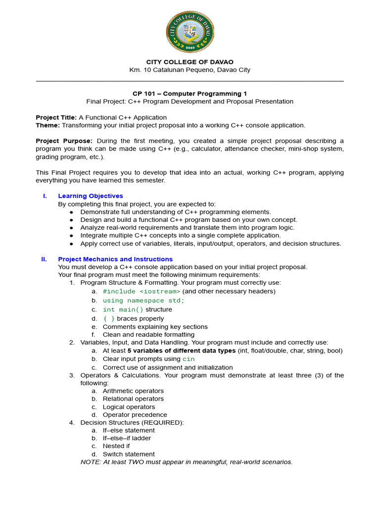 C++ Final Project Guidelines and Requirements | PDF | Computer Program ...