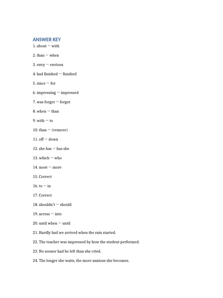 Grammar Correction Answer Key | PDF