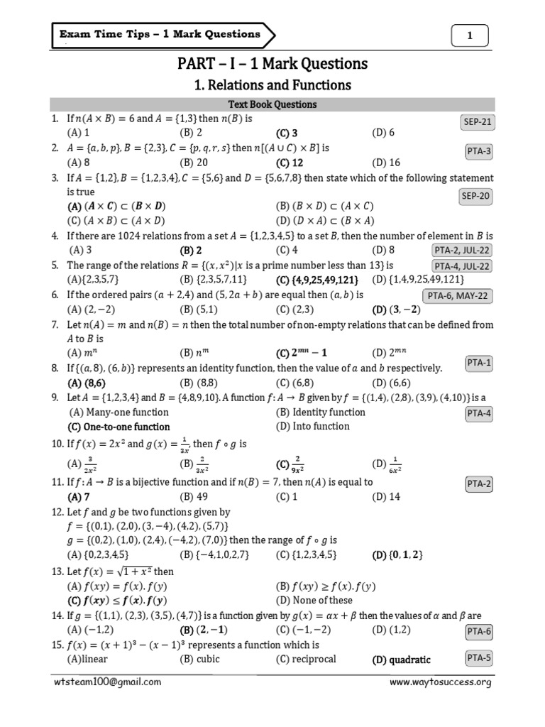 Exam Tips for 1 Mark Maths Questions | PDF | Matrix (Mathematics) | Sphere