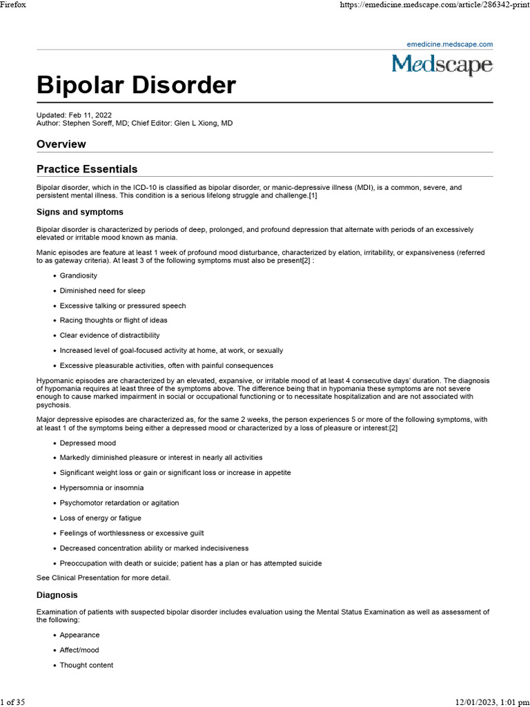 Bipolar Disorder Treatment & Management | PDF | Mania | Bipolar Disorder