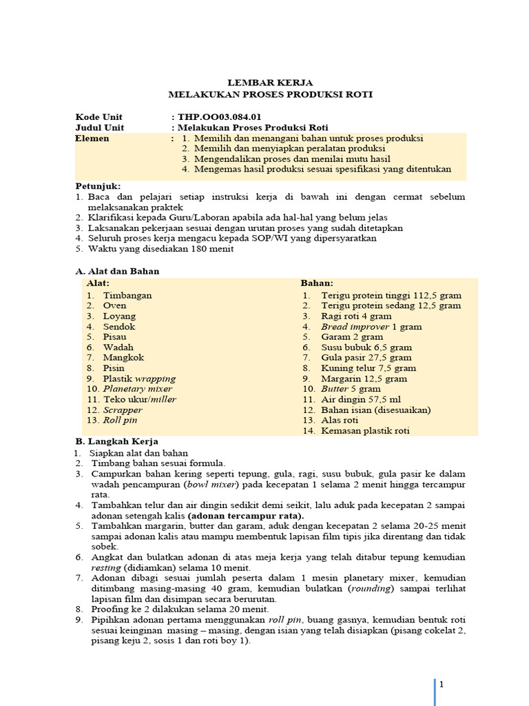 Proses Produksi Roti Lengkap dan Praktis | PDF