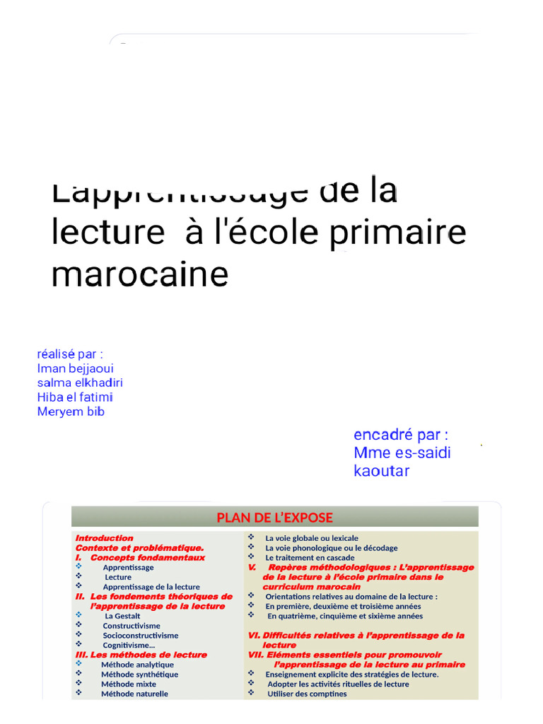 Apprentissage de la lecture au Maroc | PDF | Enseignement | Cognition