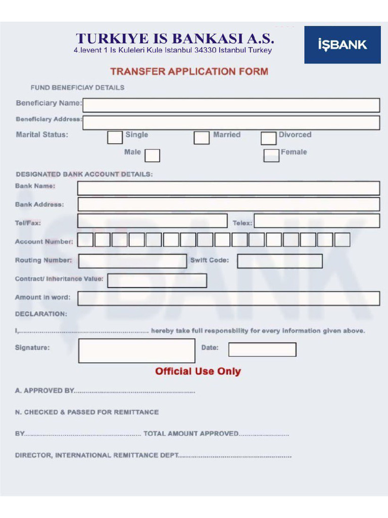 Banking Form of İŞBANK T | PDF